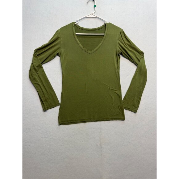 Womens Olive Green V-Neck Long Sleeve Top - Picture 1 of 5